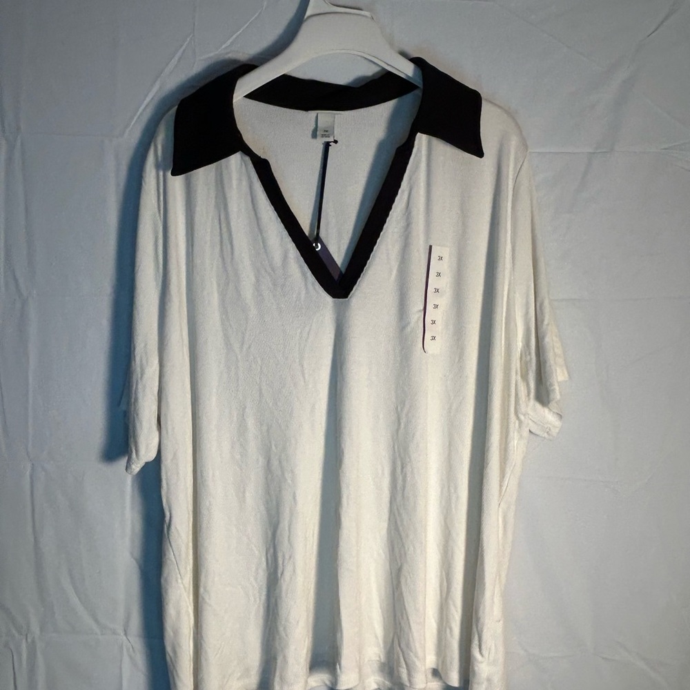 Ava & Viv White Polo with Black Collar